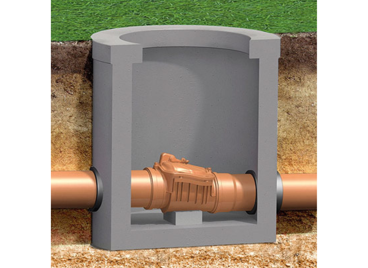 einzel Rückstauverschluss in Schacht eingebaut