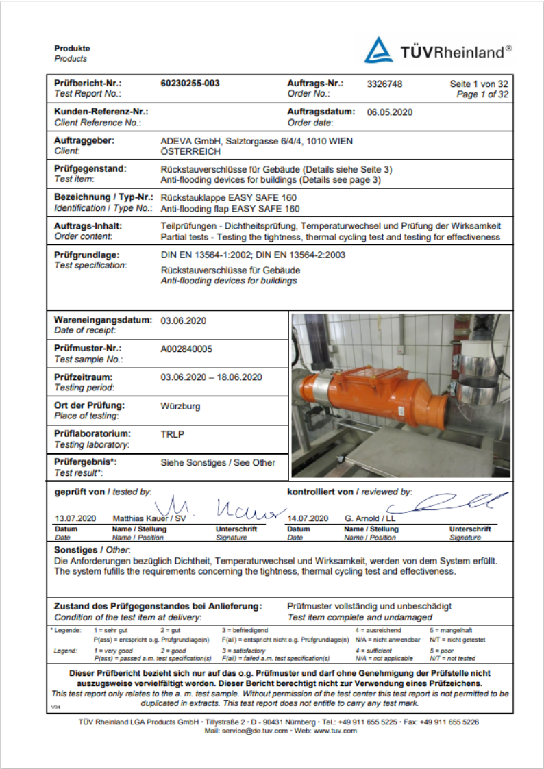 TÜV Prüfung EasySafe160-eckig