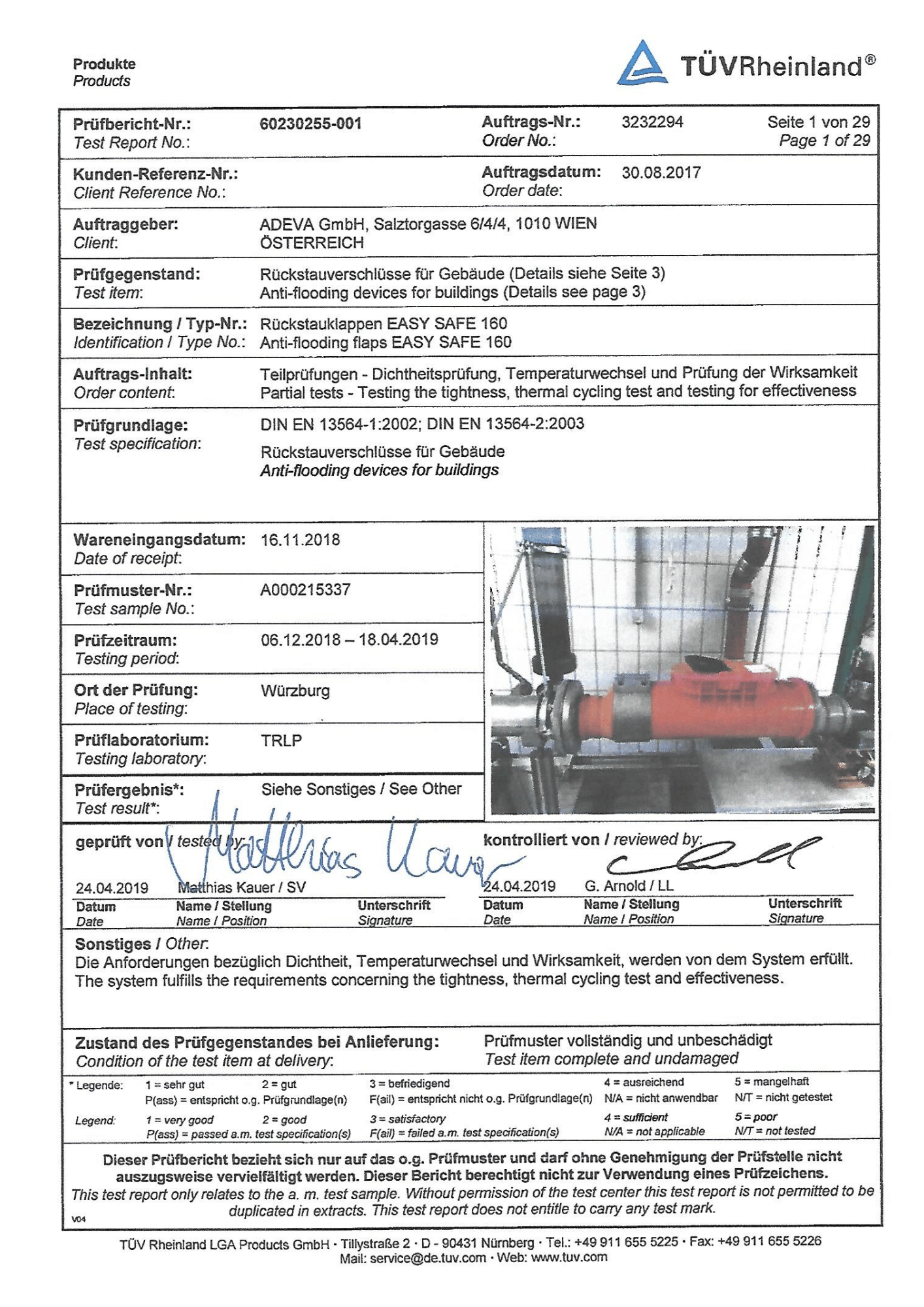 TÜV Prüfung Rückstauklappe zum Nachrüsten